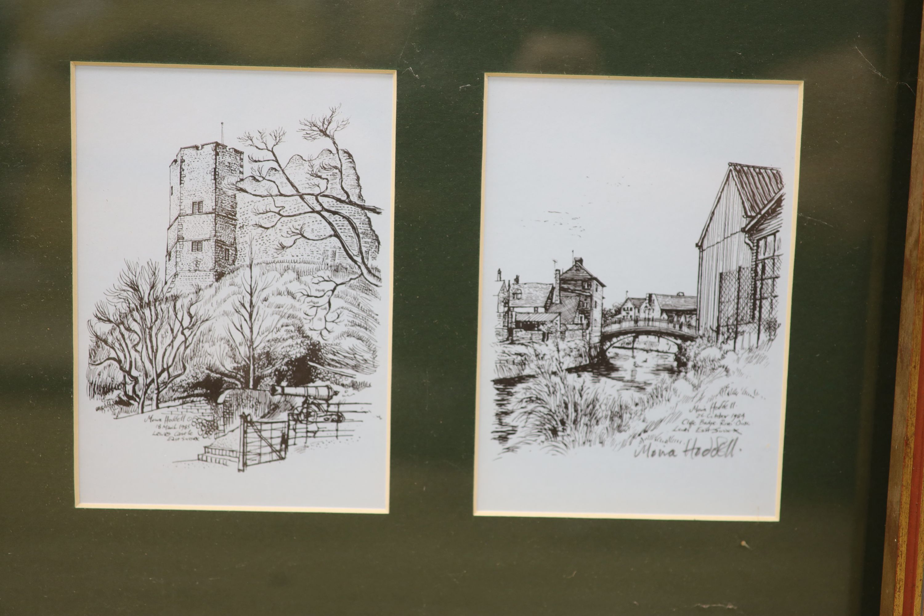 Cecil L. Holman, etching, Cairo Street scene, signed in pencil, 25 x 17cm, a John Emms print of Guildford High Street and two Moira Hoddell prints of Lewes